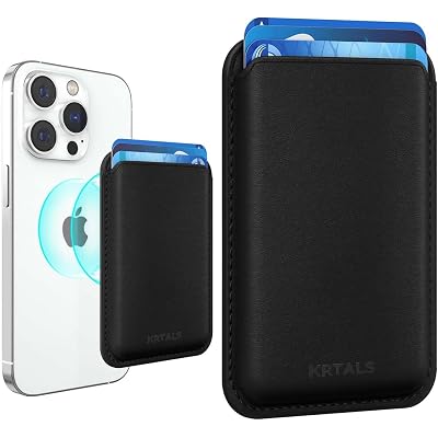 Stronger Magnetic RFID Leather Mag-Safe Card Holder for iPhone 16 Series, Mag-Safe Accessories Stick on Series of iPhone 17/16/15/14/13/12 and Pro/Promax, Black