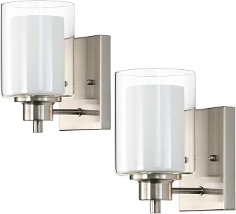 2 Pack Brushed Nickel Bath Vanity Light Fixtures 1-Light with 4-Light Brushed Nickel Semi Flush Mount Ceiling Light Fixture