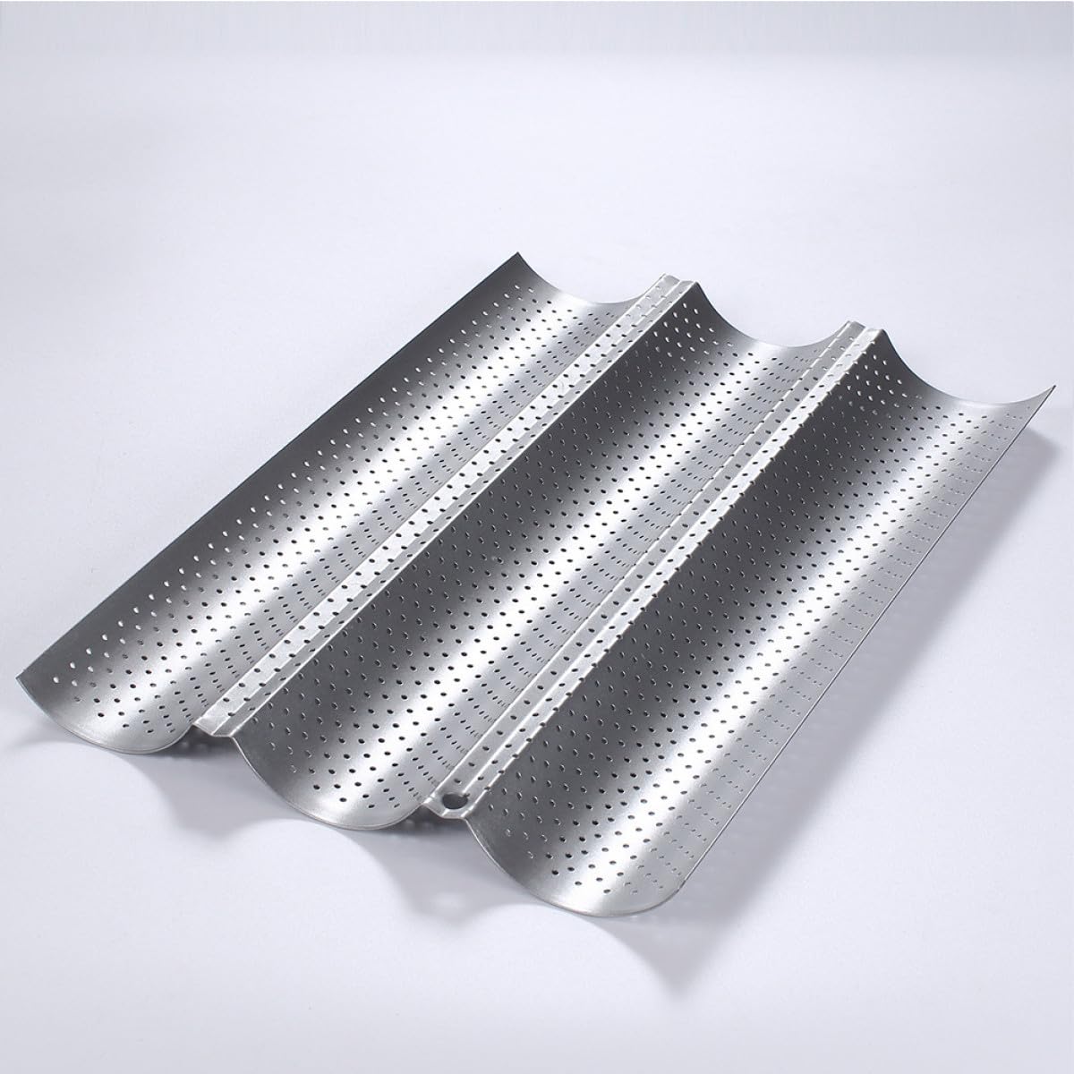 Tofficu Moldes para Hornear Baguette 2 Piezas Acero Inoxidable Perforados Antiadherentes Bandejas para Pan Francés 3 Ranuras Medianas y 2 Pequeñas Aptos para Horno y Lavavajillas