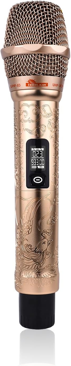 IDOLmain UHF-X3 Golden Phoenix Engraved Premium Dual Karaoke Wireless Microphones System with Vocal Enhance