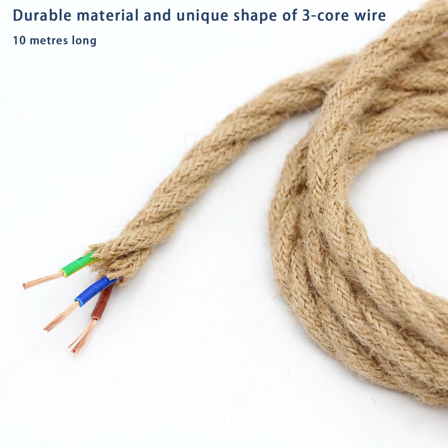 Cable Cuerda, Cable Trenzado Vintage, Cable Electrico 3 Hilos para Lámparas de Araña, Apliques y Pantallas de Lámparas (3x0,75mm²,10M)