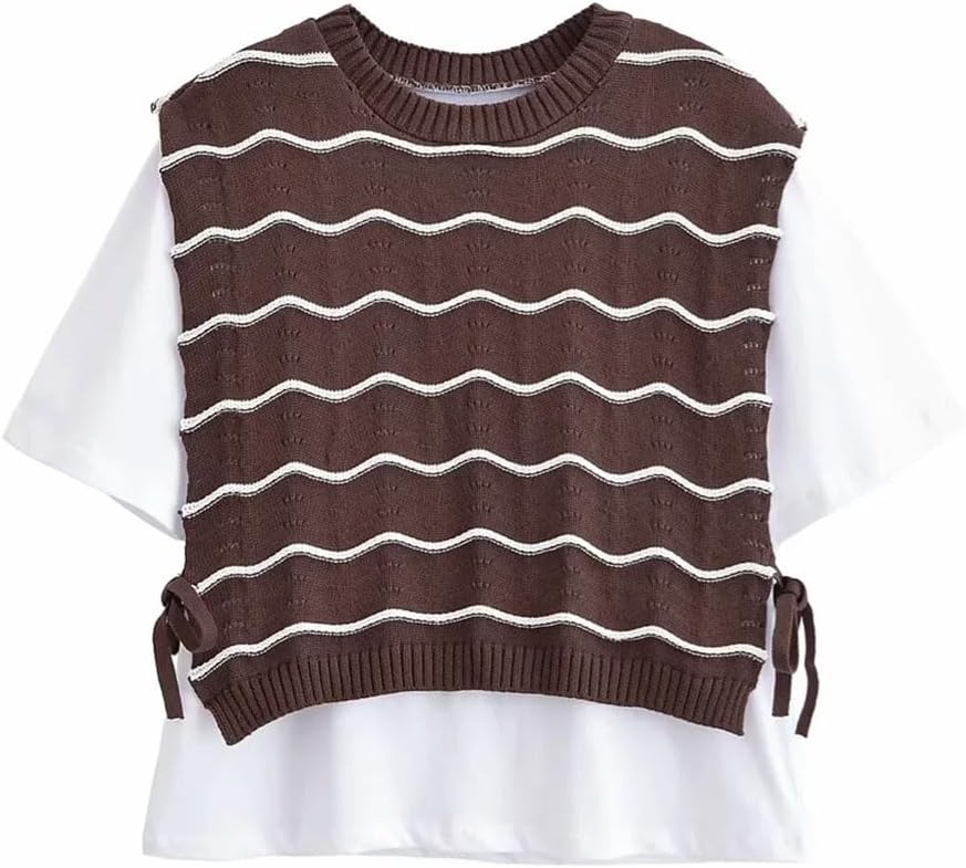 Women's Knitted Crew Neck Short-Sleeved Top