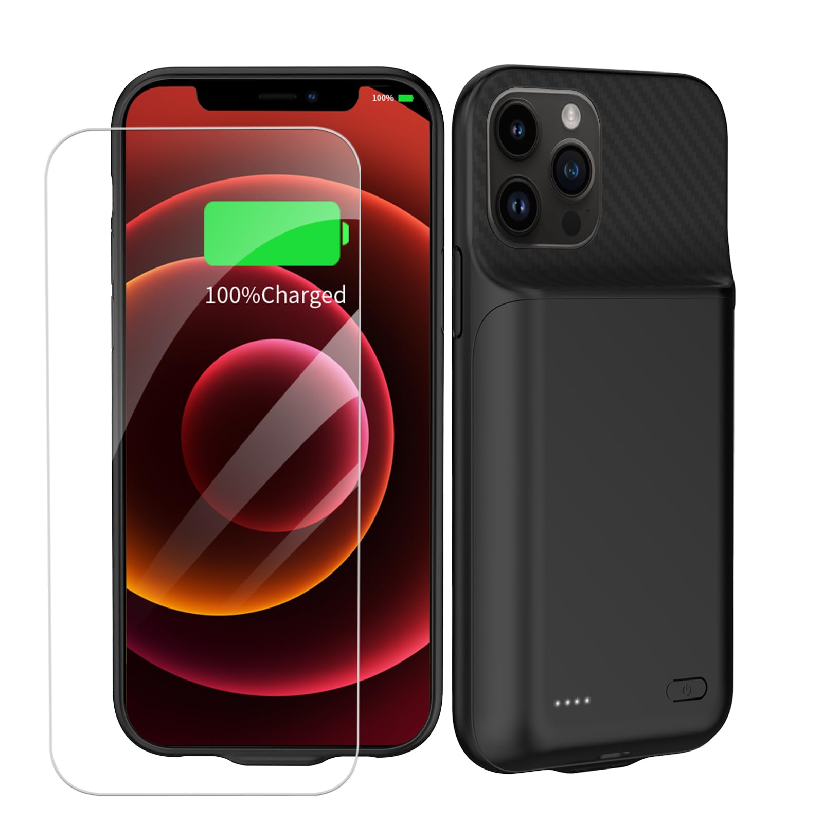 Custodia con batteria per iPhone 12/12 Pro da 6,1 pollici, 13800 mAh, ad alta capacità, con pellicola protettiva, colore nero