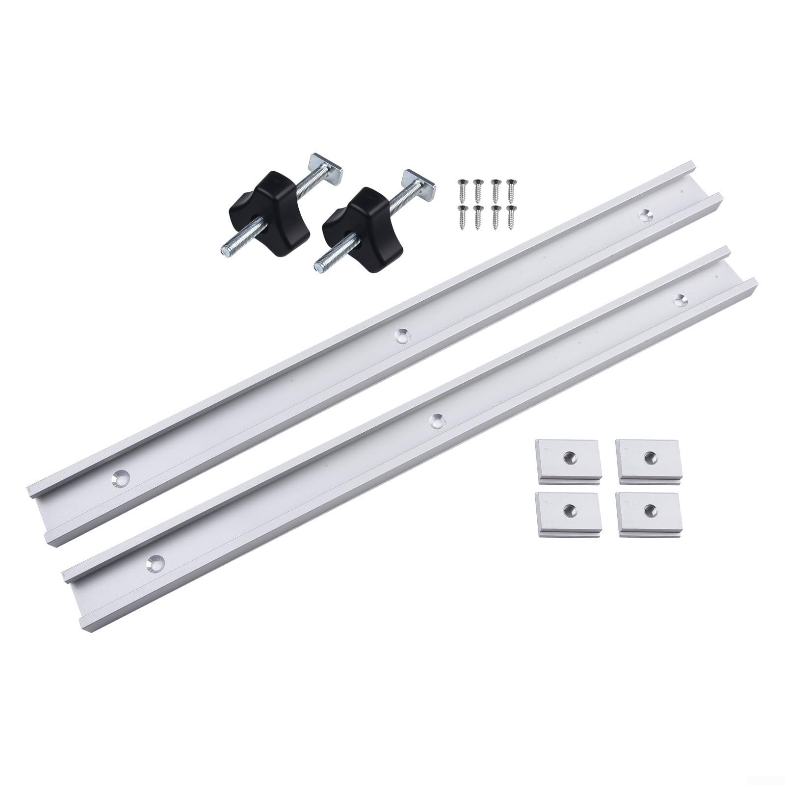 Aluminium T Track System, T-Slot Rails Set with Sliders & Handles for Woodworking Jigs, Fixtures and Workbench Clamping, 400mm/500mm Length Options(400mm（16inch）)