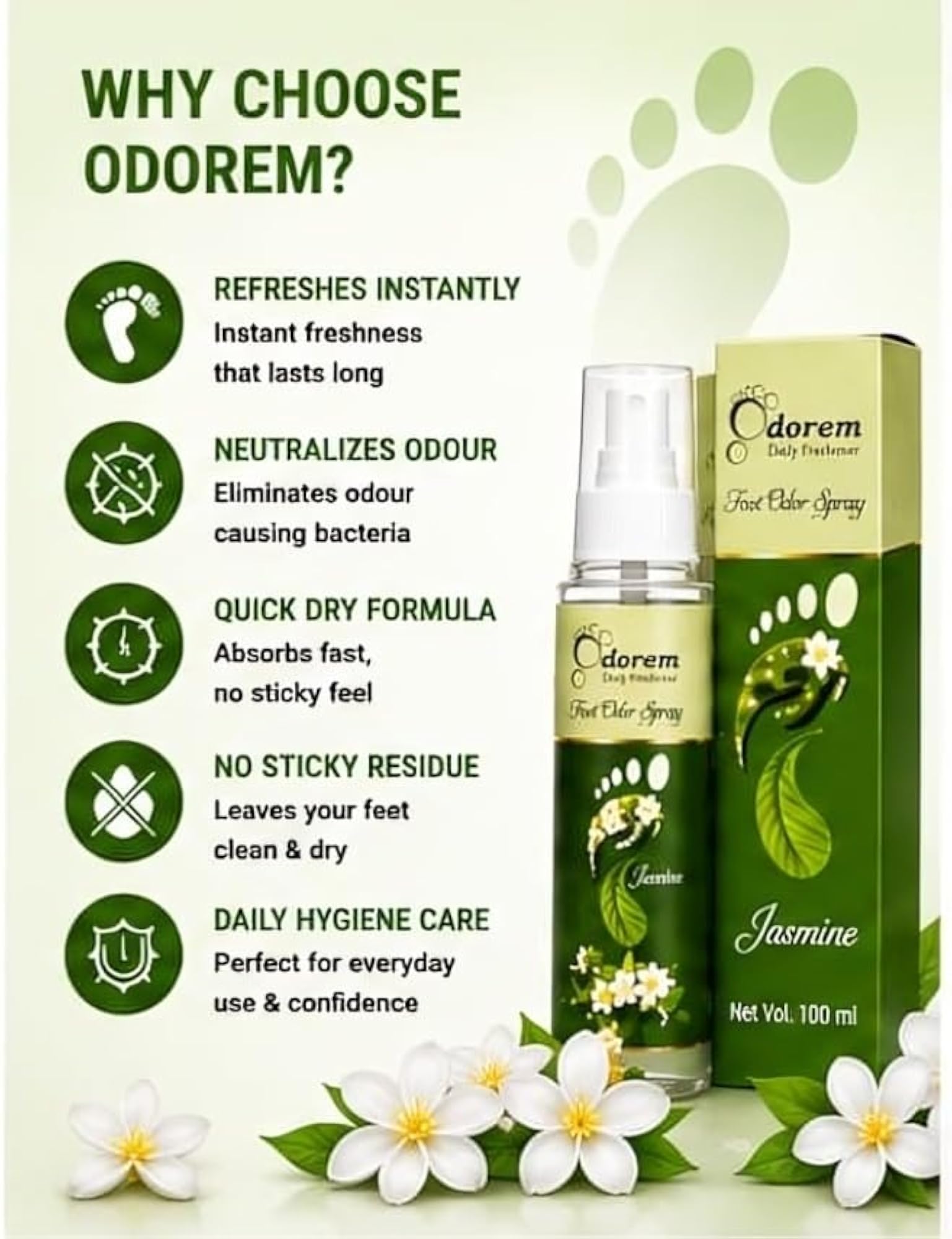 Odorem Foot Odor Spray, Daily Freshener for Feet