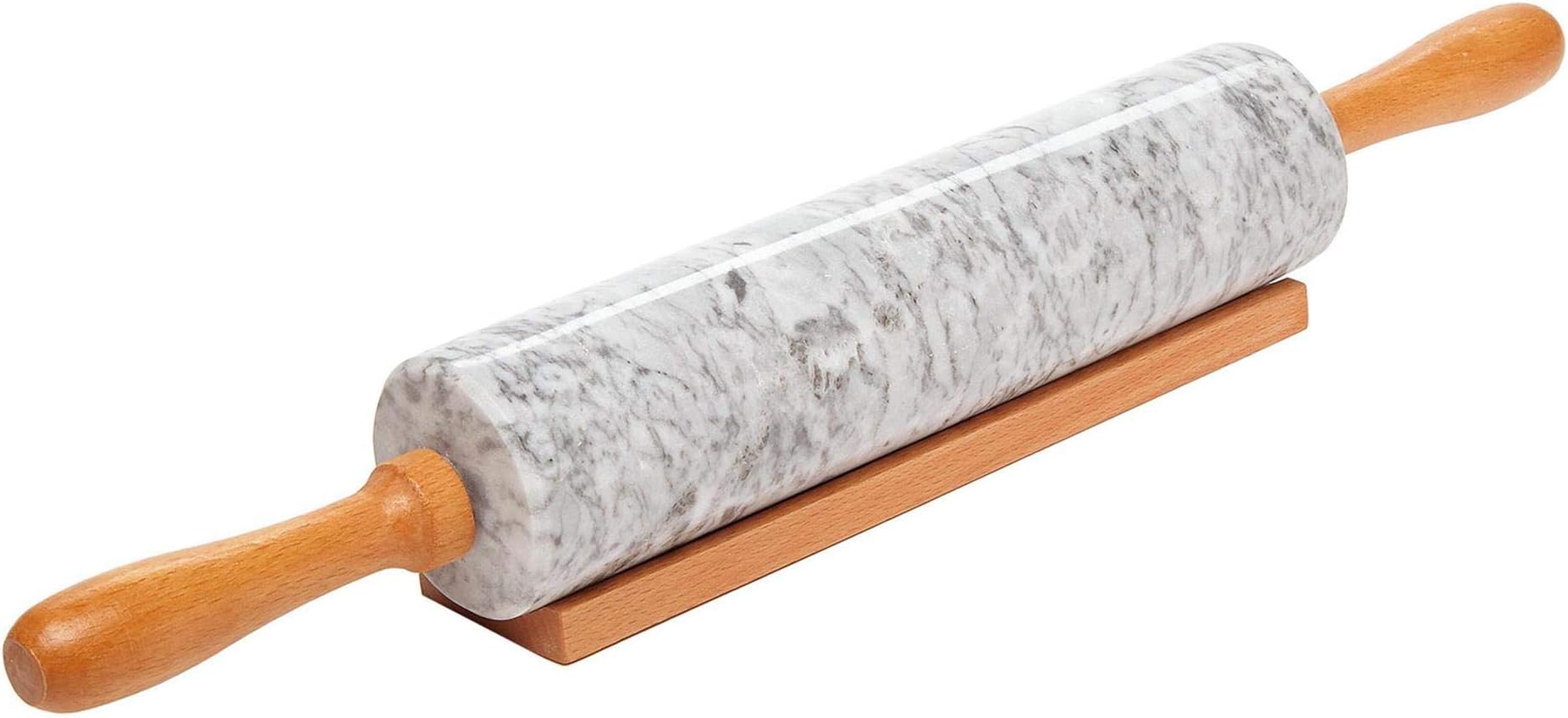 Marble Stone Rolling Pin, 18 inch With Smooth Wooden Handles For Easy Grip And Includes Wooden Cradle