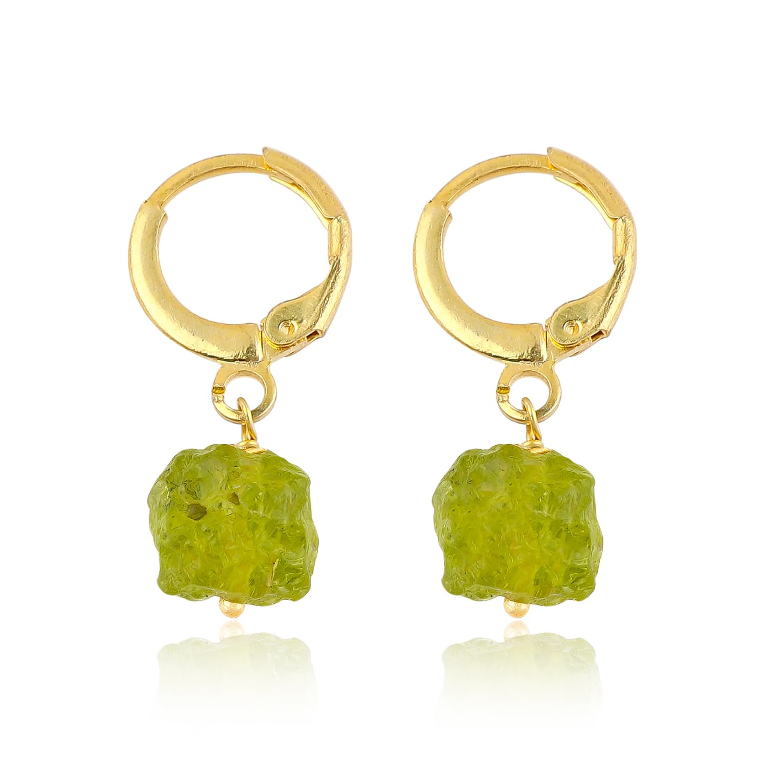 Raw Peridot Gemstone Hoop Earrings – Natural Crystal Stone Dangle Earrings for Women – Hypoallergenic Gold Plated Small Hoops – Handmade Lightweight Statement Jewelry (Peridot)