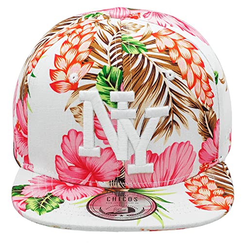 New Boy Girl NY New York süße Unisex Schwester Bruder Kindercap Hai Tiger Adler Prince Kinder Cap Snapback und Mütze 49-58cm Kopfumfang (One Size, NY-Flower-Pink-Weiß)