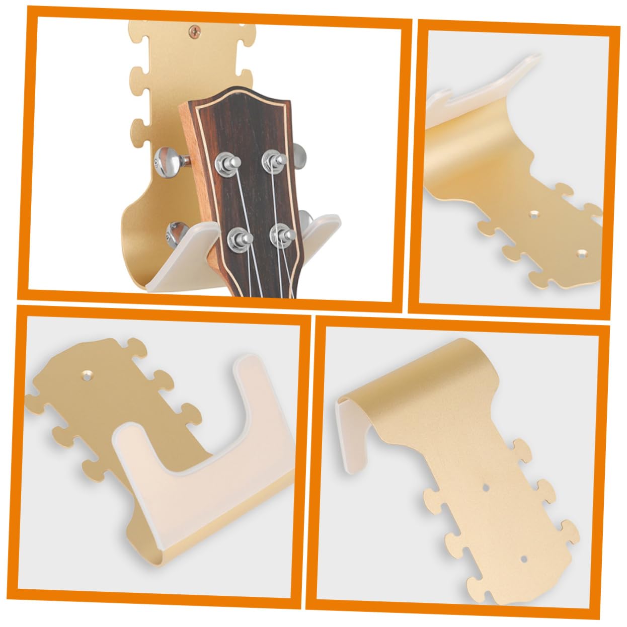 Gancio da Parete per Chitarra in Metallo Oro, Supporto Singolo | Rivestimento in Silicone, Installazione Semplice senza Forare, Stabilità Potenziata e Portata Rinforzata