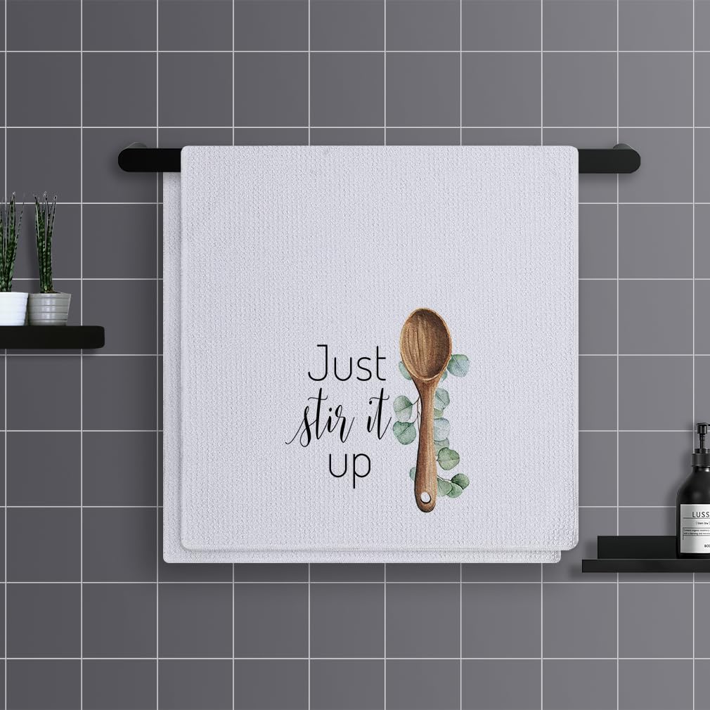 Trapos Cocina Hojas Cuchara Amarilla Paños de Cocina Suaves y Absorbentes Paños Cocina Reutilizables Trapos de Cocina para Secar Toallas Lavable Toallas de Barra Juego de 4 (40x60cm)