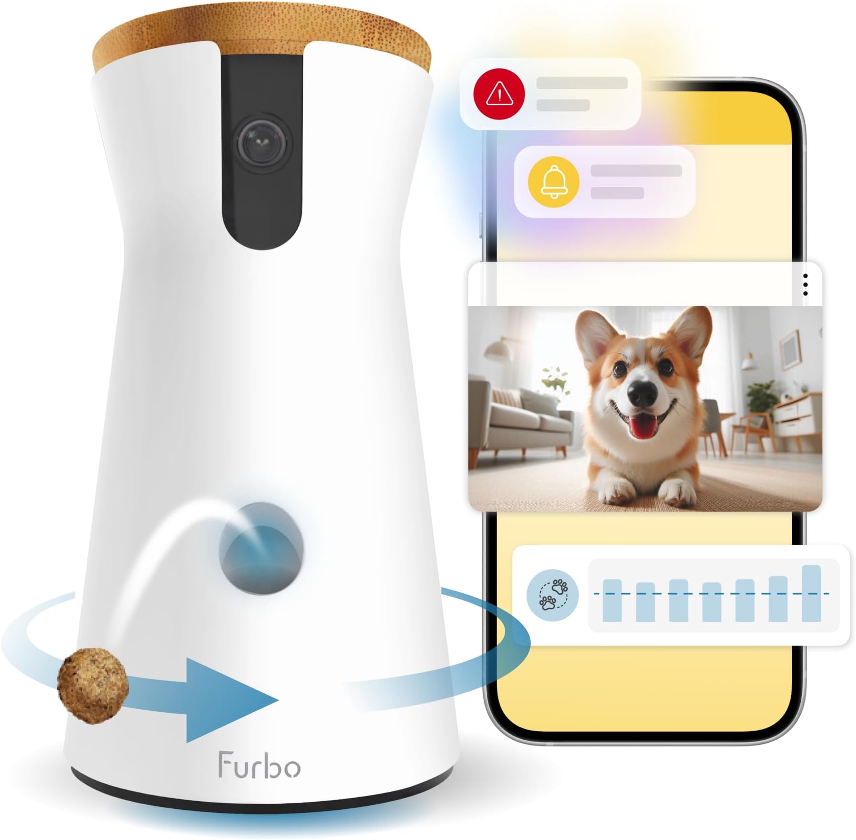 Furbo 360° Dog Camera [Subscription Required] Unlock w/Paid Plan: Home Security & Dog Safety Alerts, Rotating Pet Treat Toss, 2-Way Speaker (Low Risk, 3mo Min. Cancel Anytime)