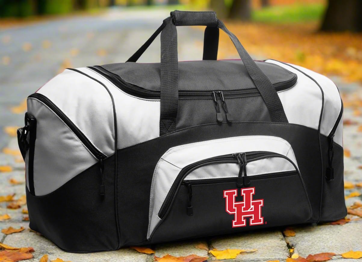 University of Houston Suitcase Duffel Bag or LARGE UH Logo Gym Bag Gear Duffle (Black)
