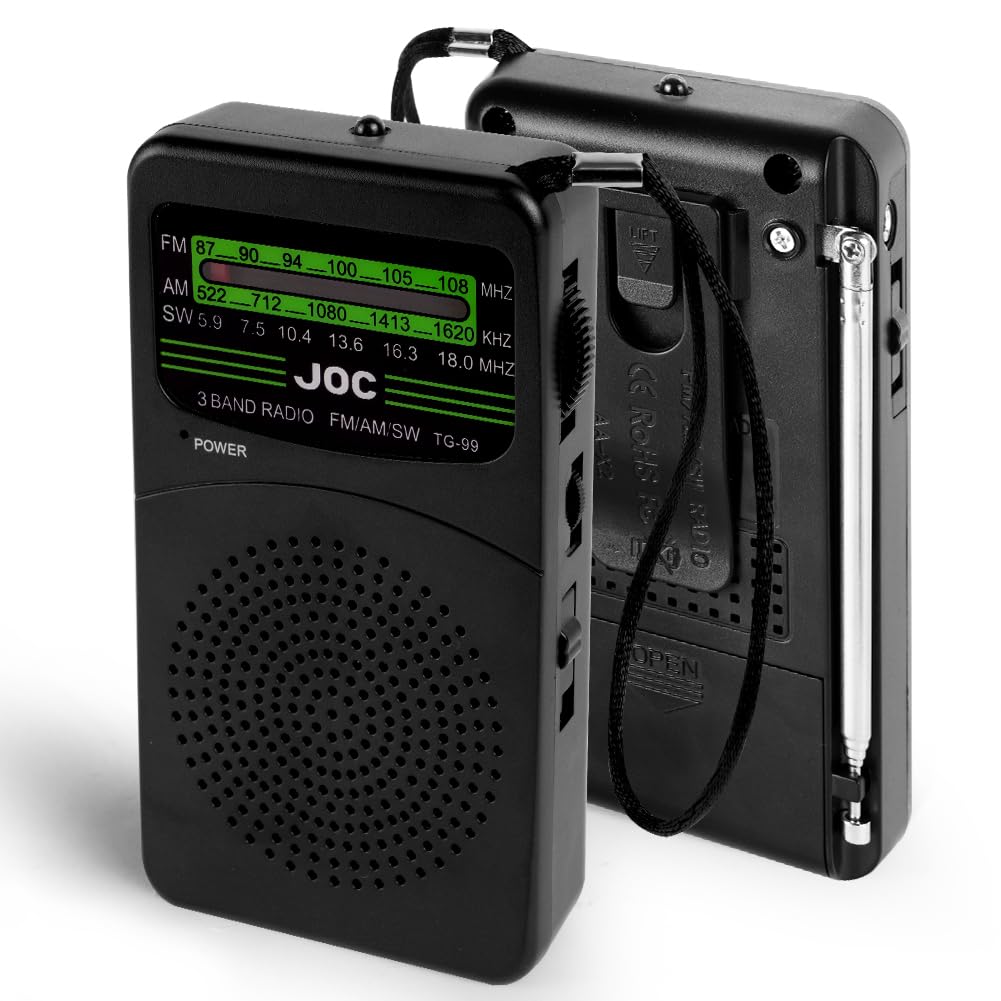 OSDUE Małe radio, przenośne radio FM/AM na baterie z tylnym klipsem, głośnikiem i gniazdem słuchawkowym, radia kieszonkowe do użytku wewnątrz, na zewnątrz i w sytuacjach awaryjnych, łatwe w użyciu