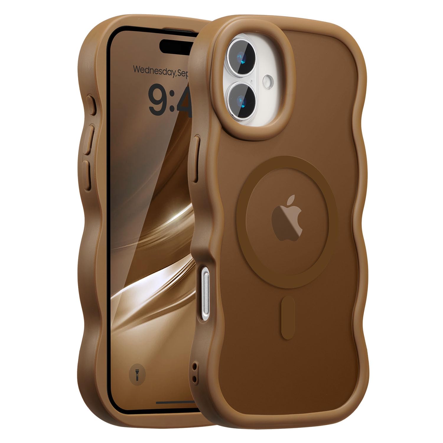 UEEBAI 対応 iPhone 16 Plus 用の ケース 透明 TPU ウェーブデザイン スマホケース クリア 可愛い 人気 おしゃれ ケース MagSafe対応 薄型 軽量 耐衝撃 波型 バンパー スマホケース - ゴールド
