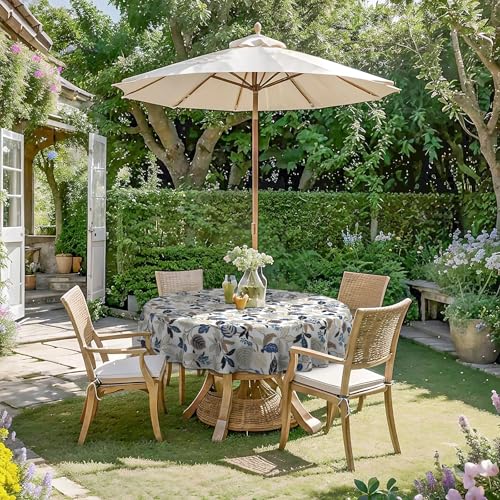 DYTXIII Outdoor Round Tablecloth with Umbrella Hole 60 Inch, Water Repellent & Fade Resistant Table Cover, All Weather Outdoor Tablecloth for Garden & Party Table, Breeze Leaves Beige by DYTXIII - Used condition - Image 7