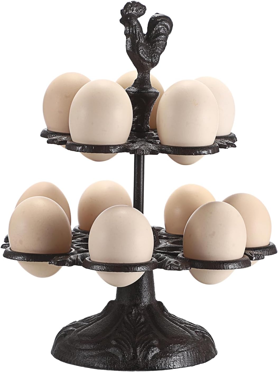 SUMTree Cast Iron Vintage Rustic Eggs Holder Rack for 12 eggs, Egg Storage Rack Double Layers for Kitchen Countertop, Decorative Egg Display Holder Dispenser Organiser, Black