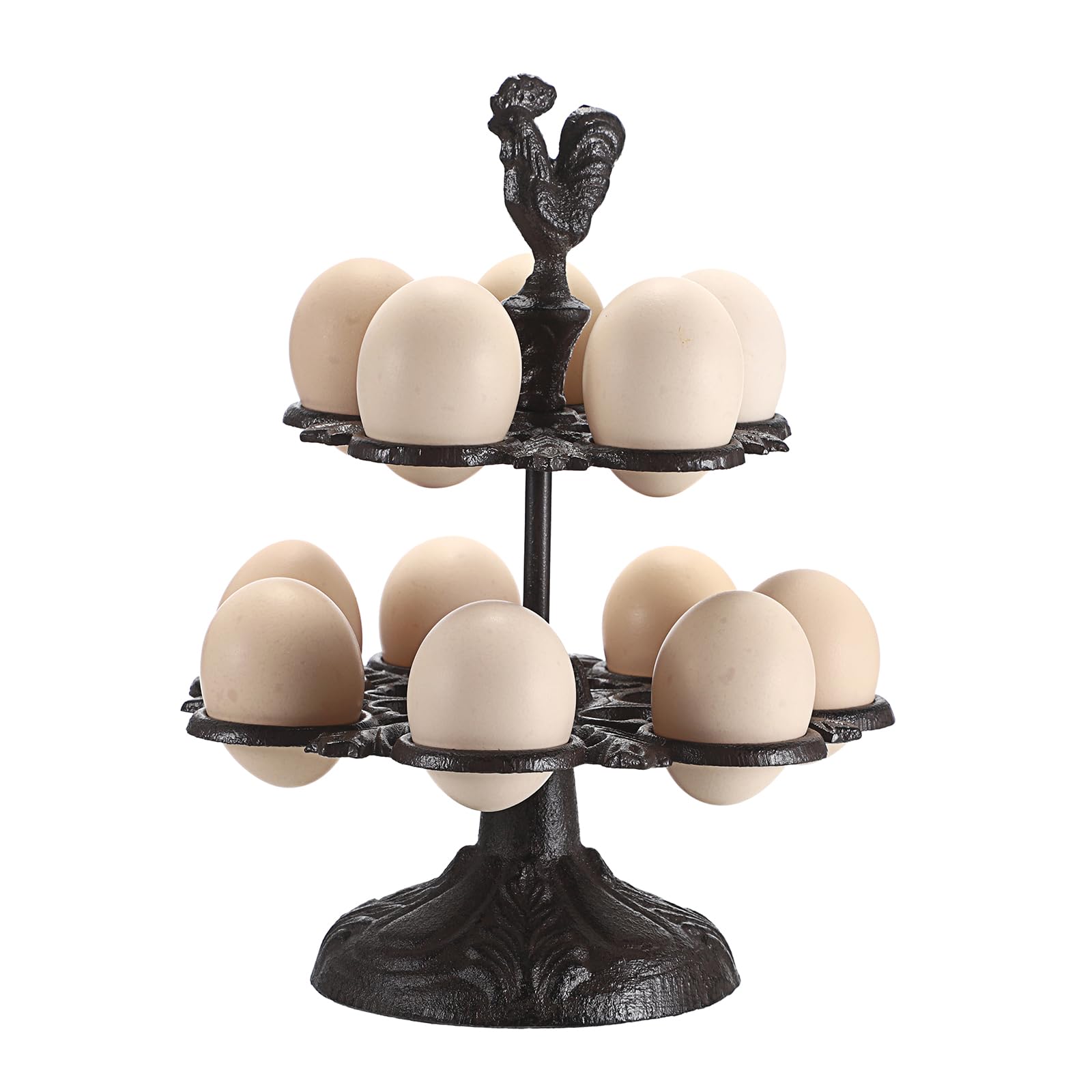 SUMTree Cast Iron Vintage Rustic Eggs Holder Rack for 12 eggs, Egg Storage Rack Double Layers for Kitchen Countertop, Decorative Egg Display Holder Dispenser Organiser, Black