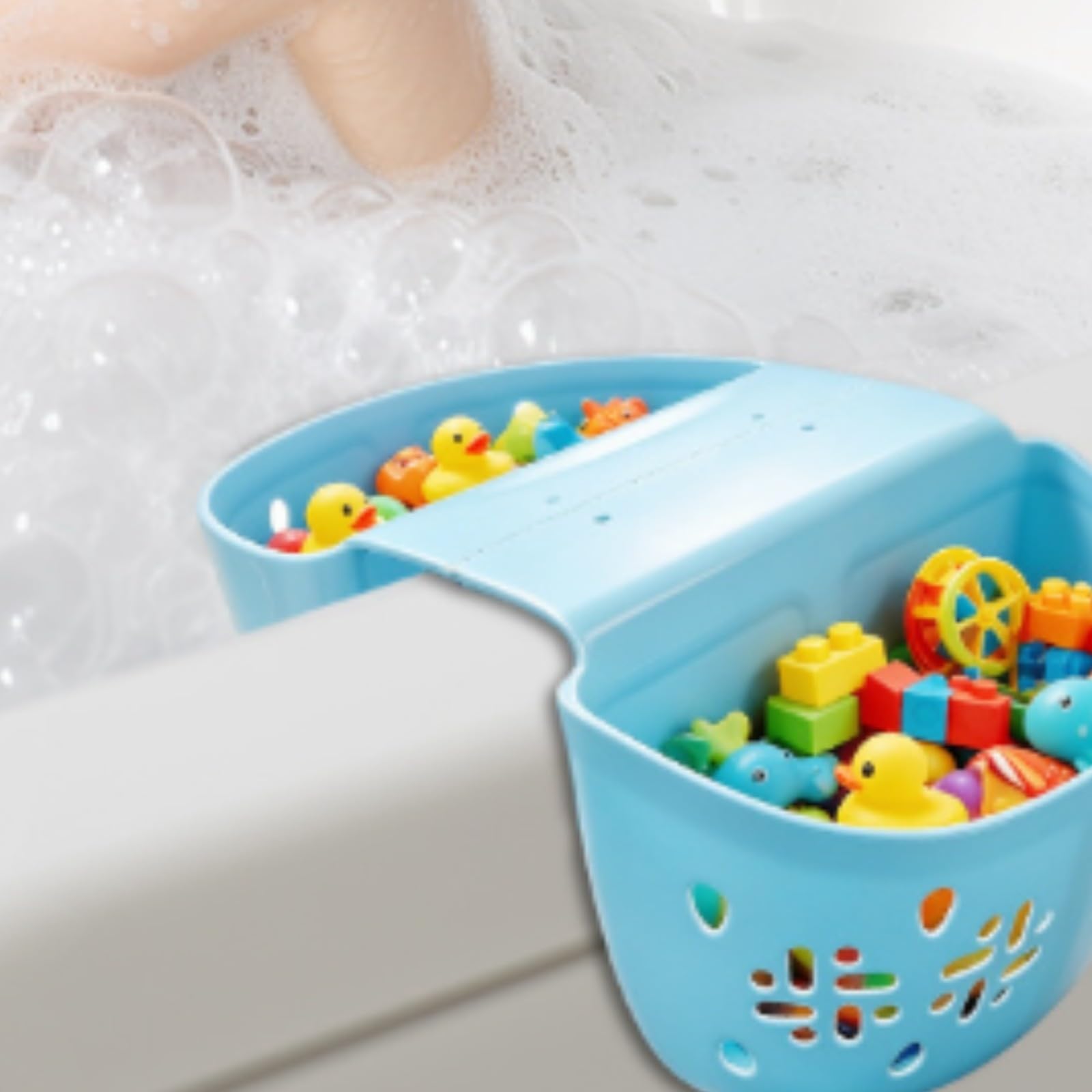 Cestino Portagiochi da Bagno con Ventose Ventilato Cestino da Bagno a Due Scomparti Traspirante Organizer per Doccia, Verde Chiaro