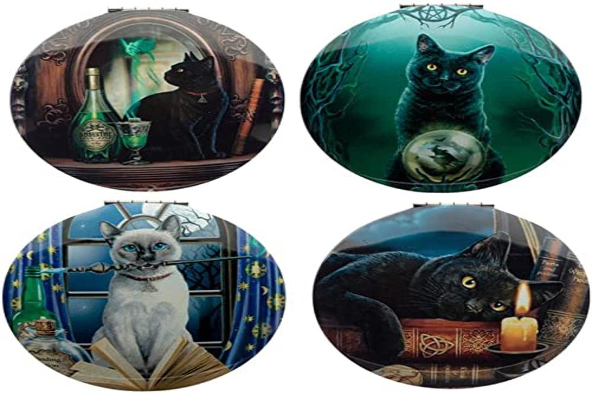 Puckator Women's Multicoloured Lisa Parker Magical Cat Compact Mirror - Small Tiny Holiday Handbag Essentials Makeup Gift Sets For Teen Girls Compact Pocket Mirror - Cosmetics Mirrors - Stocking Fillers