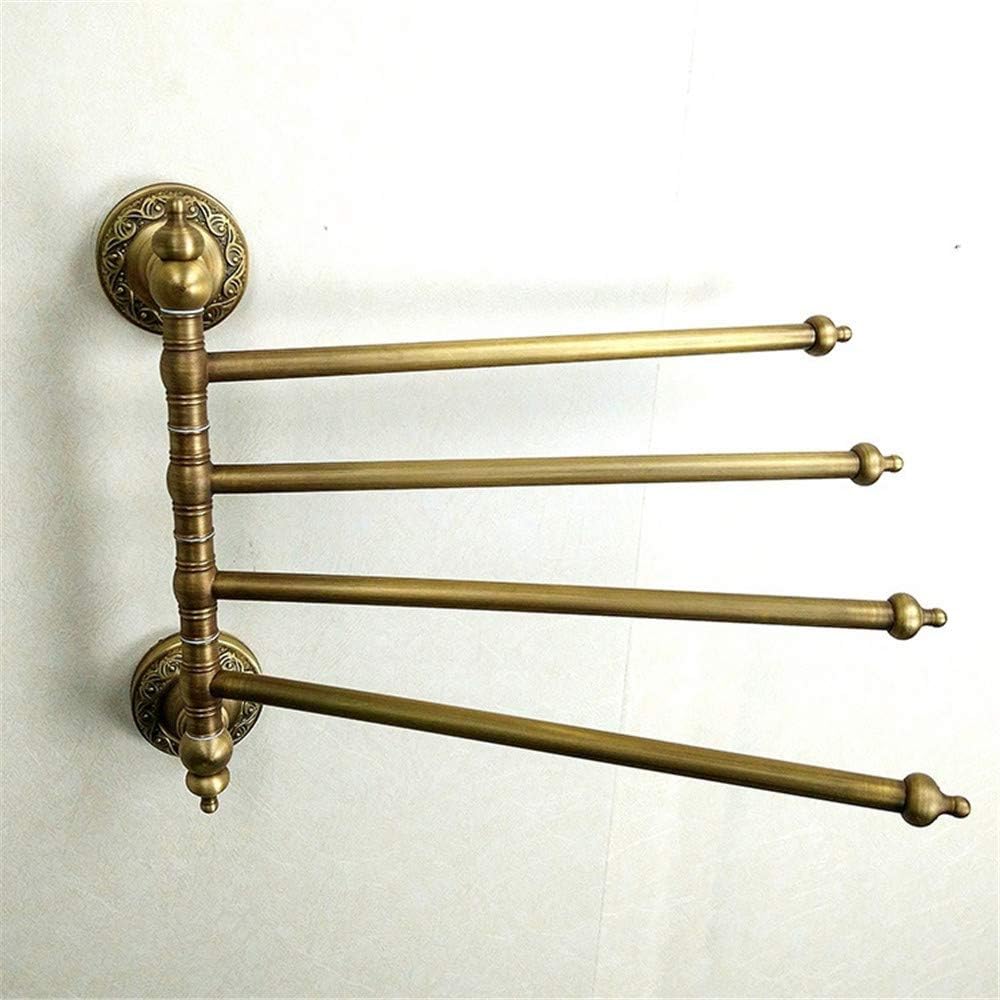バスルームマルチロッドタオルロッド彫刻すべての銅ロータリーマルチバータオルラックアーカイズモーブルポール4バーバスルームハードウェア