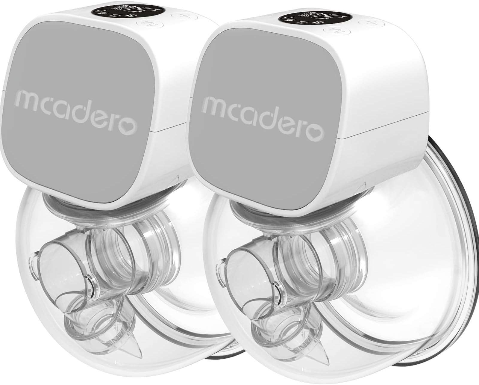 M5 Electric Breast Pump - Wearable Hands-Free Pump with LED Display - 4 Modes & 12 Levels - Portable & Wireless - Soft Double-Sealed Flange - Smart Display - 2 Pack - Elegant Gray
