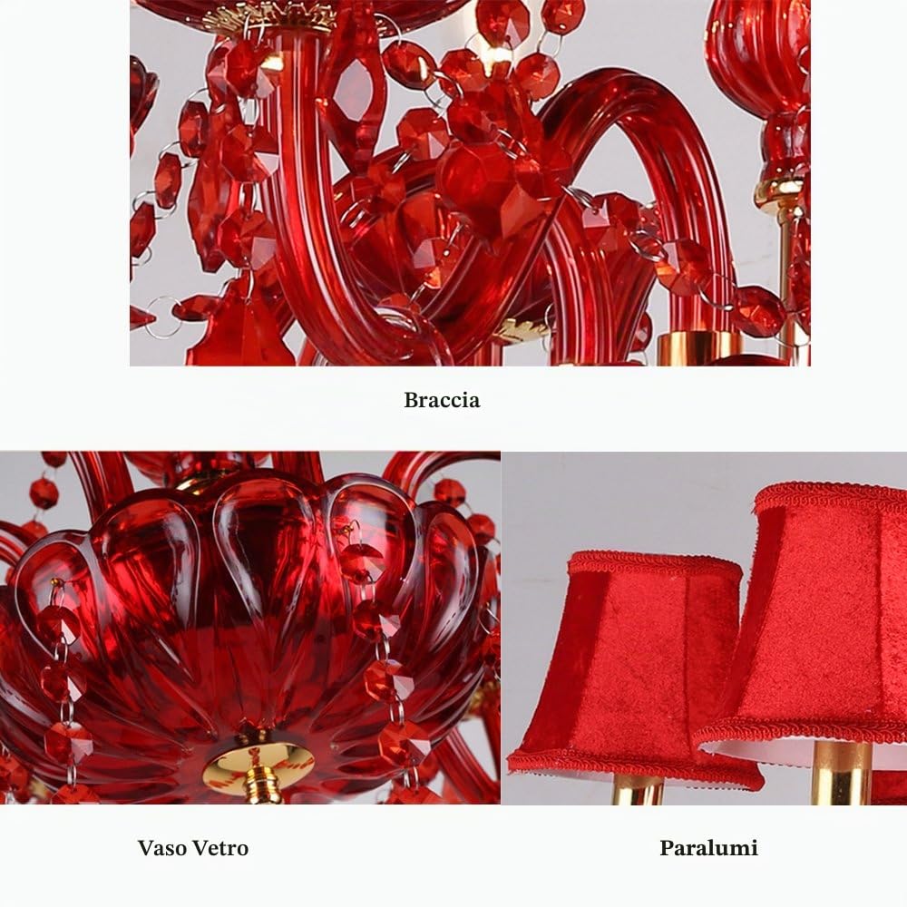 Aiwen Nozze Festa Lampada da Soffitto Lampadario a Candela Di Cristallo Rosso Vetro Plafoniera Camera da Letto Luce Pendente Soggiorno Lampada 6 Luci