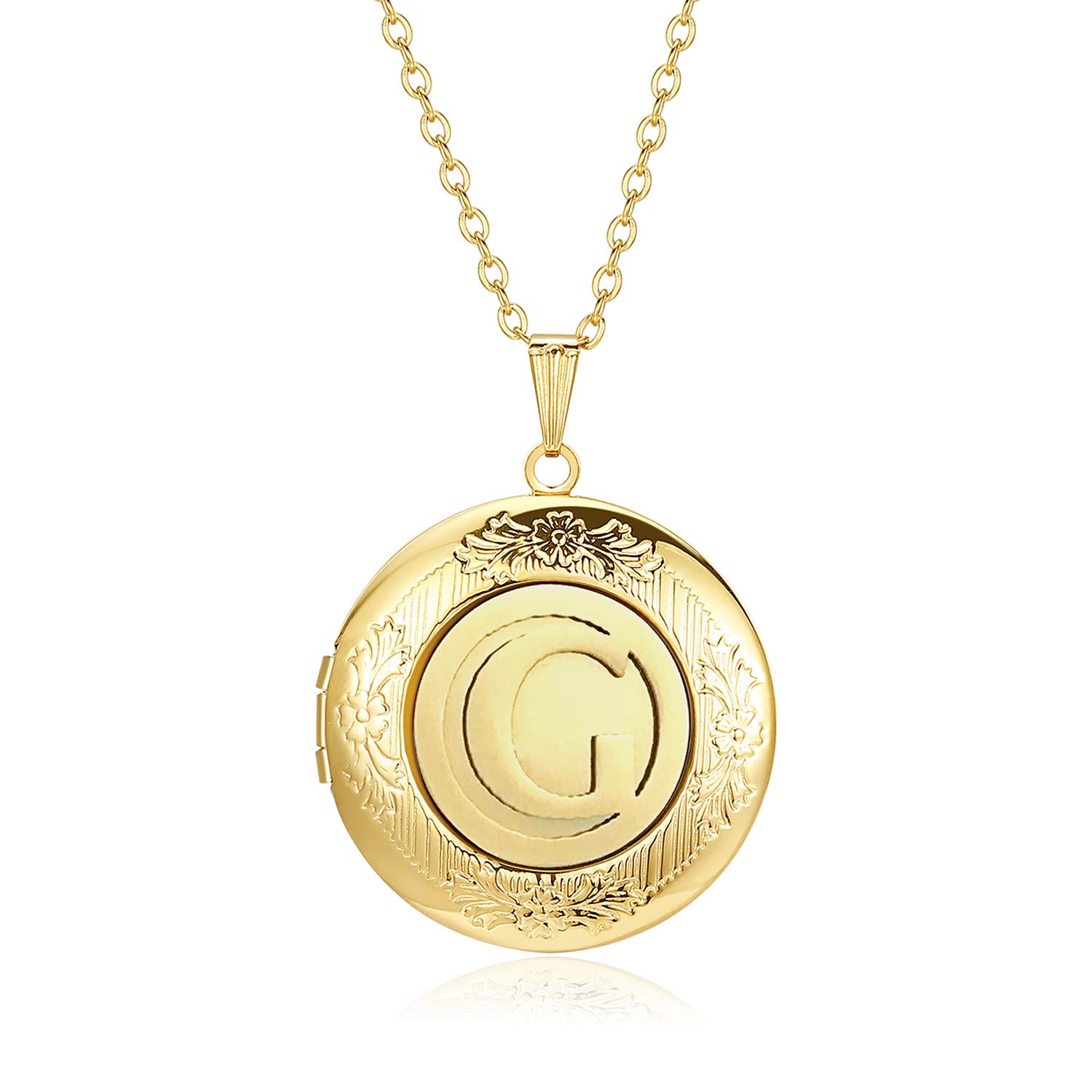 Locket Necklace That Holds Pictures Alphabet Initial Letter Round Lockets 18K Gold Plated Photo Memory Locket Necklaces