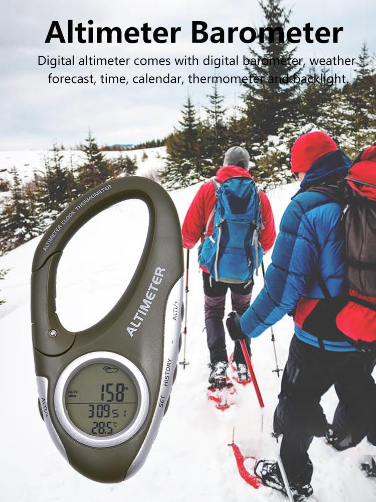 Altimetro Digitale Multifunzionale, Strumento da Trekking con Calendario, misuratore di altitudine Compatto con moschettone di Fissaggio, per Esterni per arrampicatori, Trekking, e
