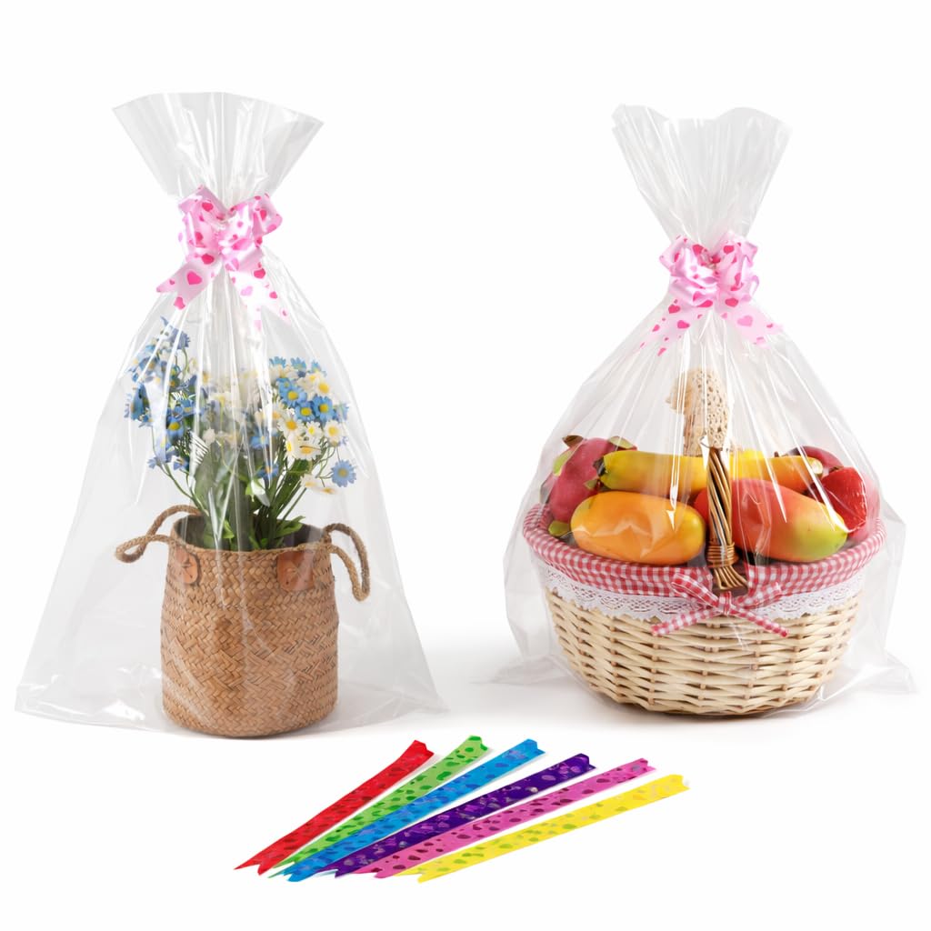 HURUC Clear Cellophane Wrap Bags 50x70cm – 20 Pack Large Gift Wrap Bags for Hampers, Easter Baskets, Christmas Gift, Florists & Gifting — image 1