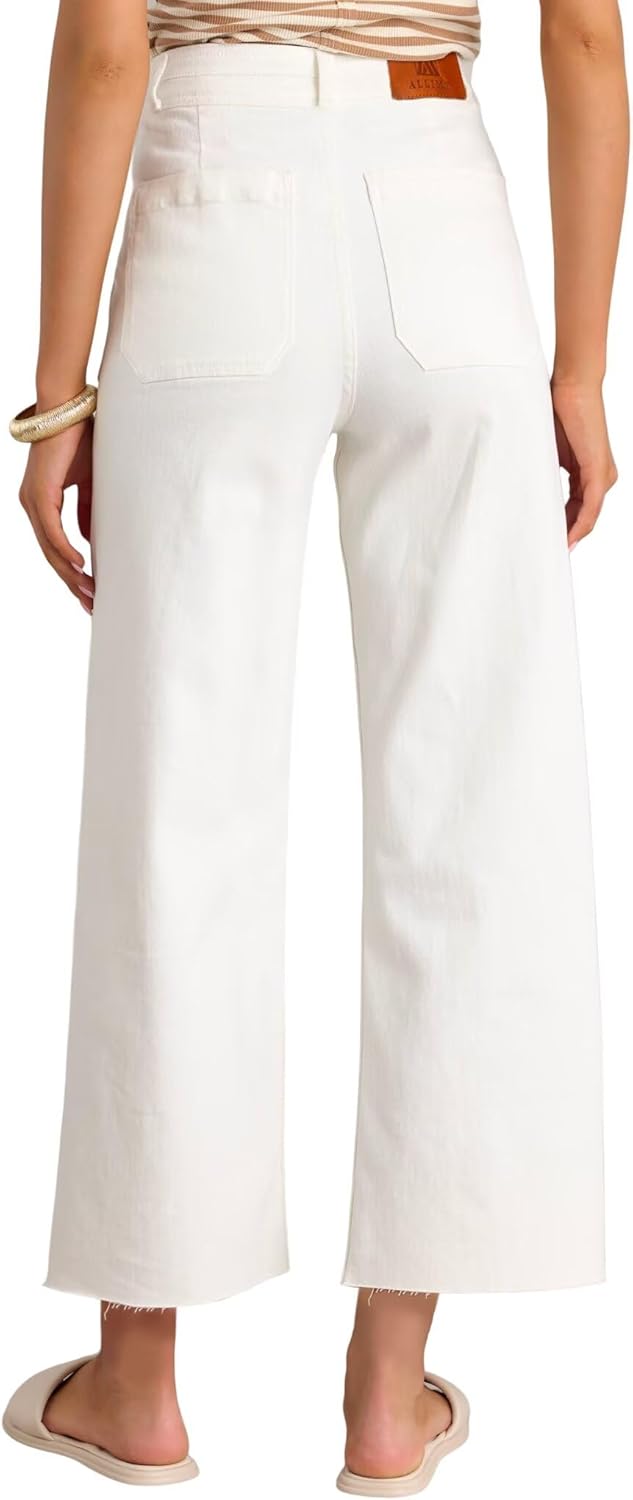 Allimy Womens High Rise Two Button Closure Cropped Jeans Wide Leg Front Slip Pockets Frayed Hem Denim Pant - Image 4