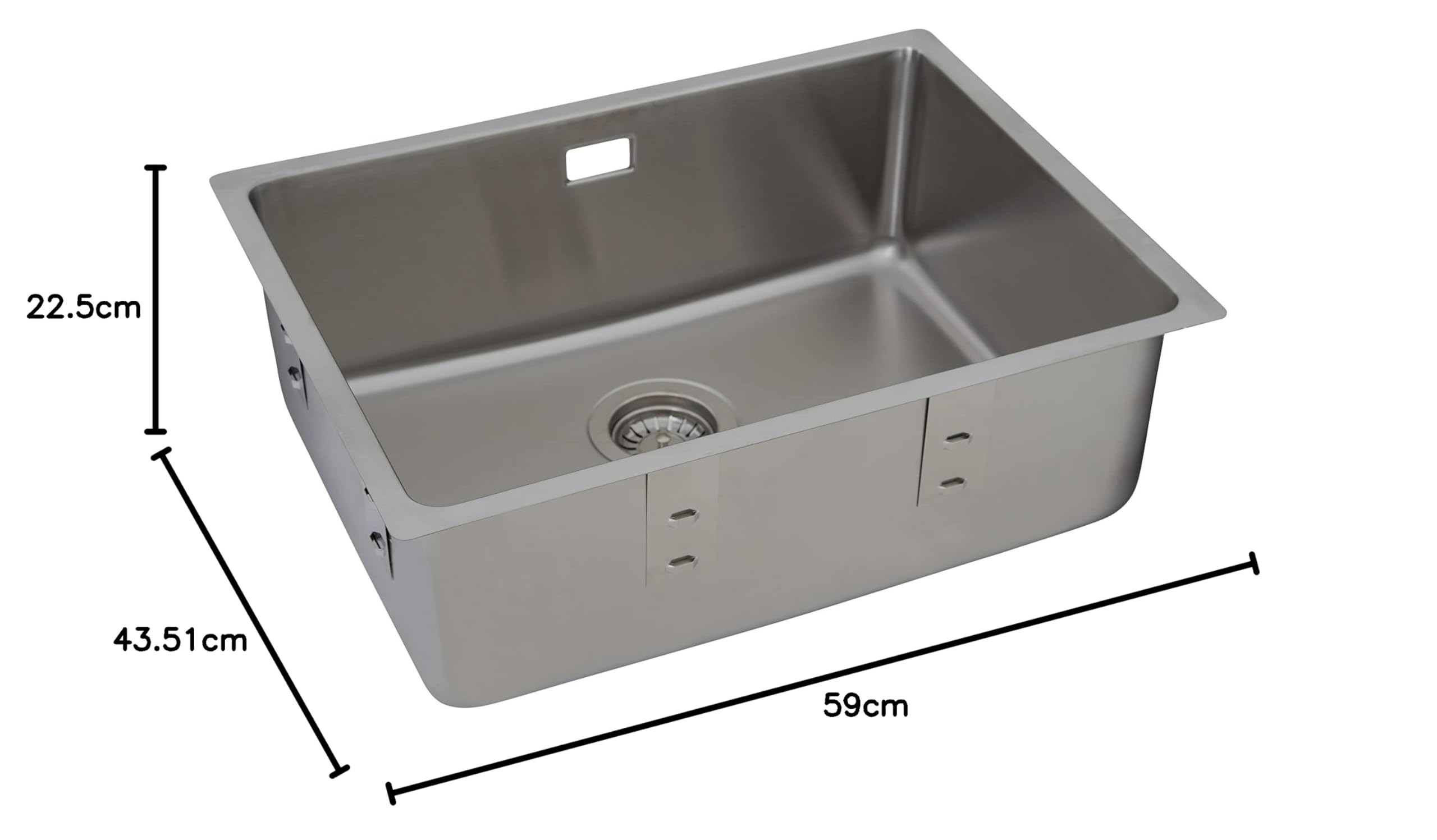 Respekta Detroit Lavello in acciaio inox/Lavello da incasso a 1 vasca da 59 x 43,5 cm/Lavello in acciaio inox adatto a basi da 60 cm di larghezza