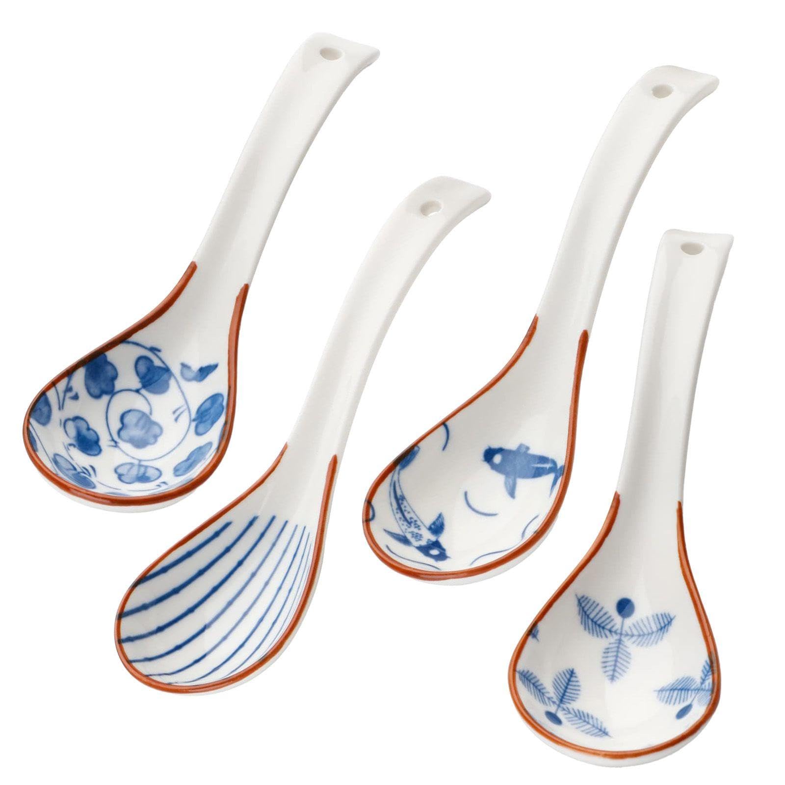 NIDHFG 4 Pieces Of Retro Soup Spoon, Ceramic Spoon, Ramen Spoon, Durable Tableware, Kitchen Supplies.