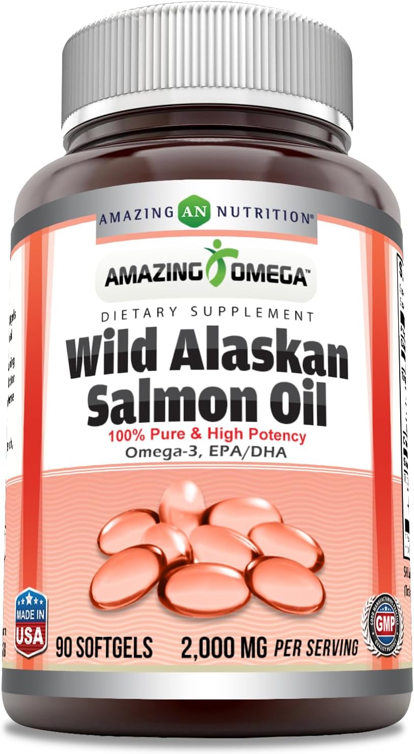 Amazing Omega Wild Alaskan Salmon Oil 2000mg Per Serving Softgels Supplement (360)