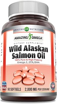 Amazing Omega Wild Alaskan Salmon Oil 2000mg Per Serving Softgels Supplement 90