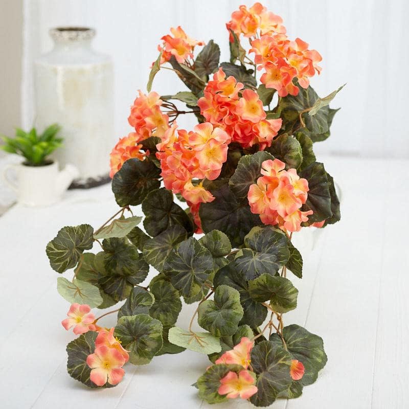 Factory Direct Craft Salmon Cascading Silk Flower Geranium Vine Bush | Size: 20" L…