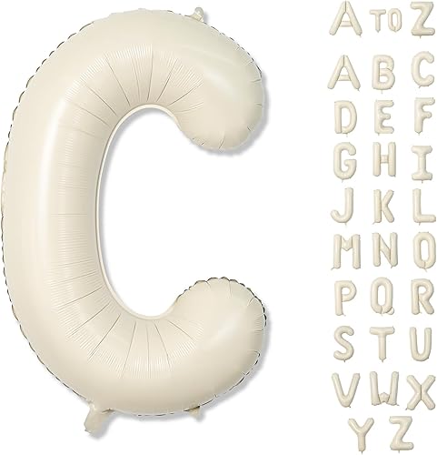 Miniatura 107 de Globos beige de 40 pulgadas con números grandes 3, globos de helio de dígito 3 de color blanco marfil autoinflables para terceras niñas, globos
