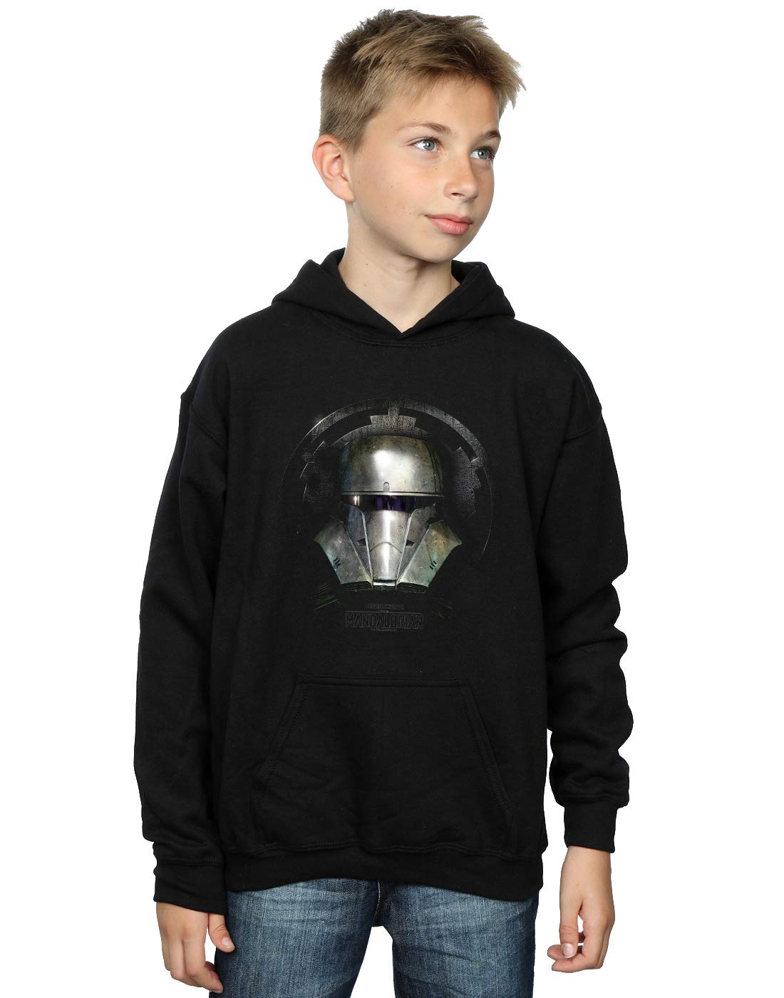 Absolute Cult Boys Black Star Wars The Mandalorian Dark Helmet Hoodie 9-11 Years