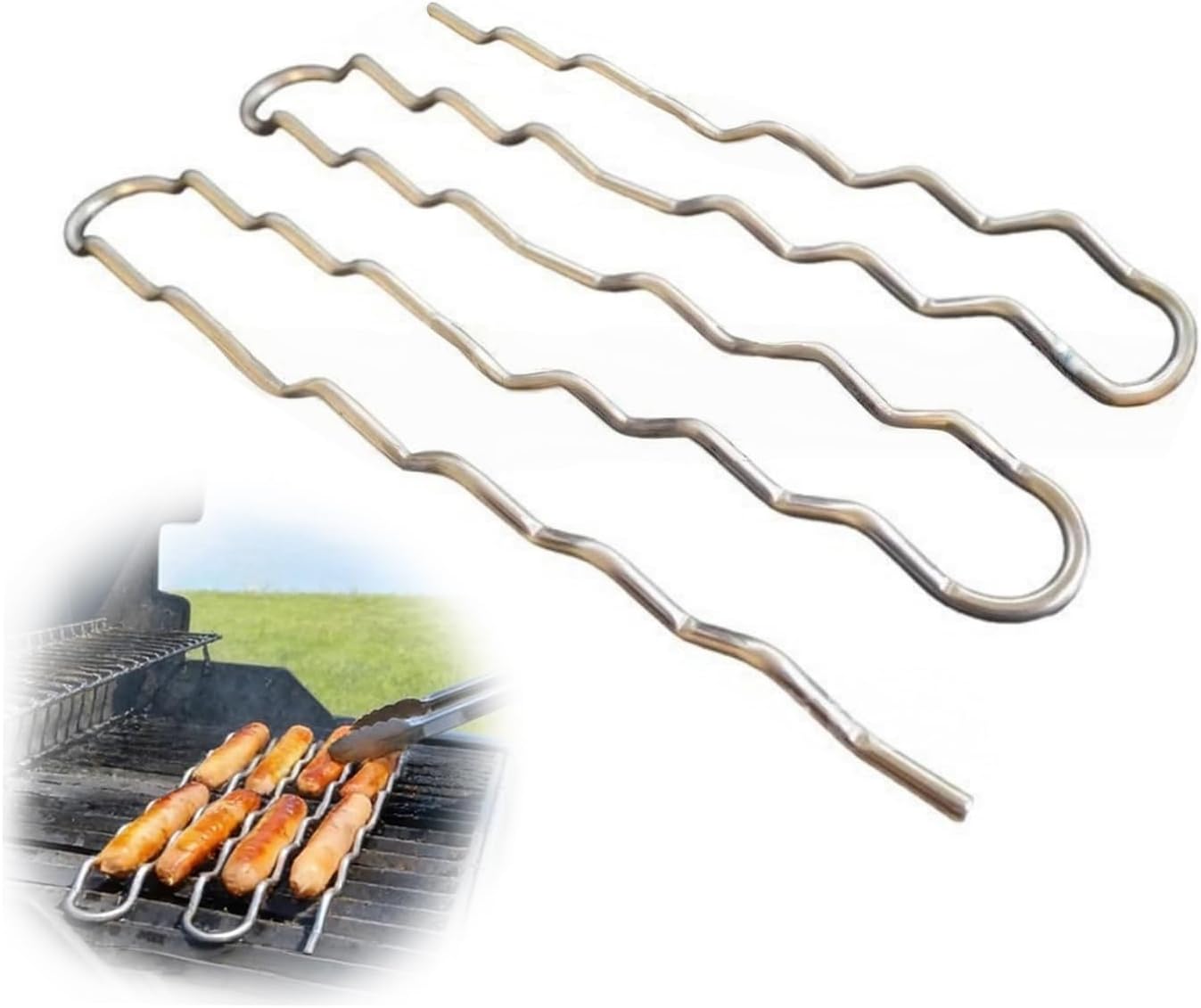 ANIS・KEBBR Stainless Steel 360° Rotating Sausage Grill Rack Outdoor BBQ Tool for Camping Cookouts