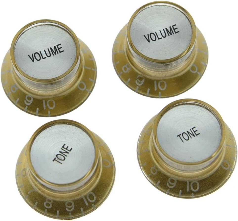 Dopro Set of 4 LP Guitar Reflector Knobs Gold with Gold Cap Top Hat Knobs For SG Epiphone Les Paul image 5