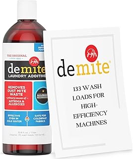 DeMite Laundry Additive - Dust Mite Waste Remover for Allergy Relief, Treatment for Bedding & Clothes, Safe for Children & Pets, Fragrance-Free Gentle Formula, Use with Any Laundry Detergent, 1 Liter