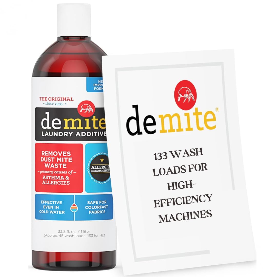 DeMite Laundry Additive - Dust Mite Waste Remover for Allergy Relief Treatment for Bedding Clothes Safe for Children