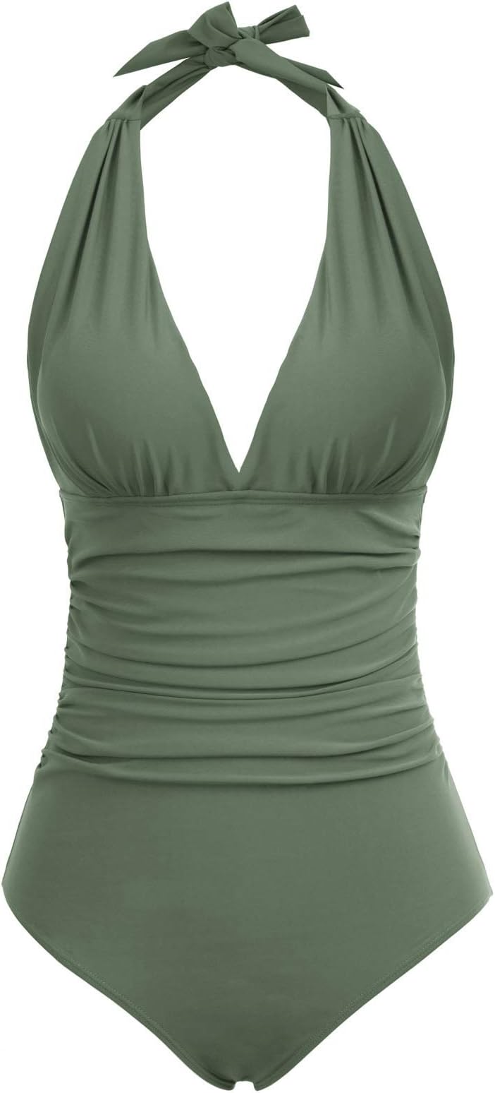 Zexxxy Women's One Piece Swimming Costume for Women Tummy Control High Waisted Swimsuit Bathing Suits A-ArmyGreen XXL