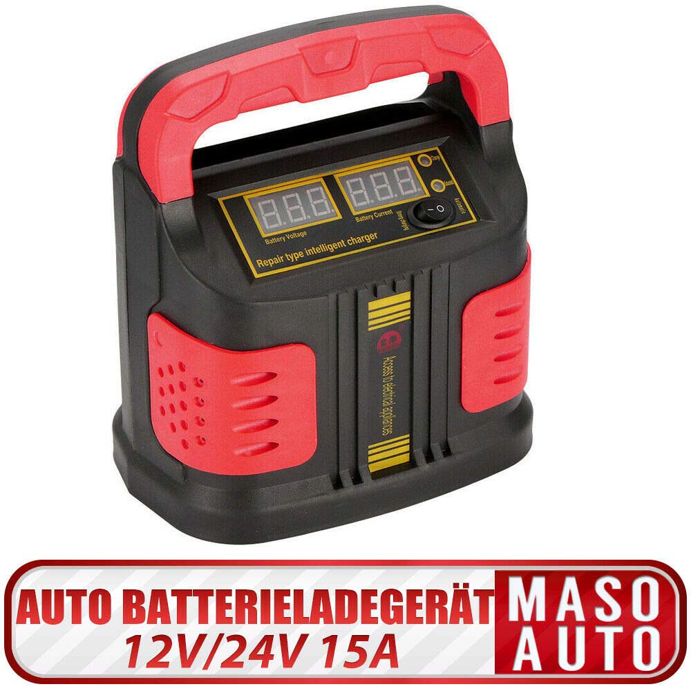 Chargeur de batterie de voiture, voiture de camion de moto de chargeur de batterie intelligent 12V / 24V 15A, prise UE