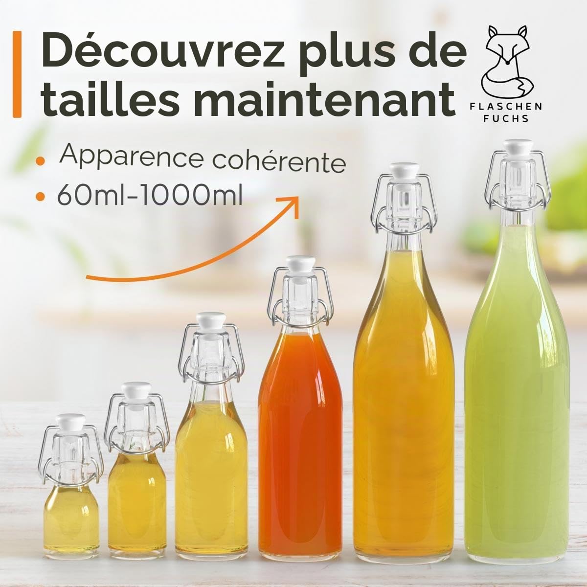 48x Bouteille en Verre avec Bouchon Mécanique 100ml - Bouteilles vides à remplir huile d'olive, bière, jus, liqueur