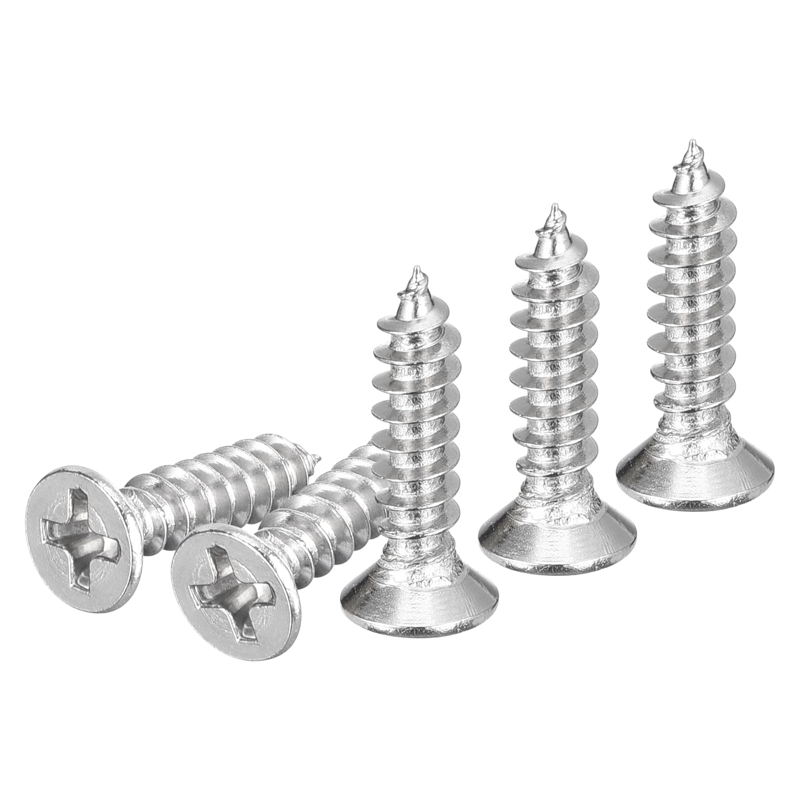 DTGN 100Pcs M4.2x18mm Flat Head Wood Screws, 304 Stainless Steel Phillips Self Tapping Screws - Good for Woodworking Furniture - Silver