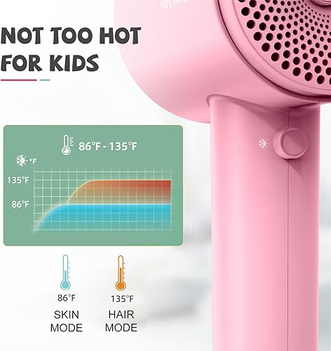 Miniatura 2 de Feekaa Secador de pelo para niños, mini secadora portátil con difusor, secador de pelo pequeño silencioso para niños, secador de pelo compacto para