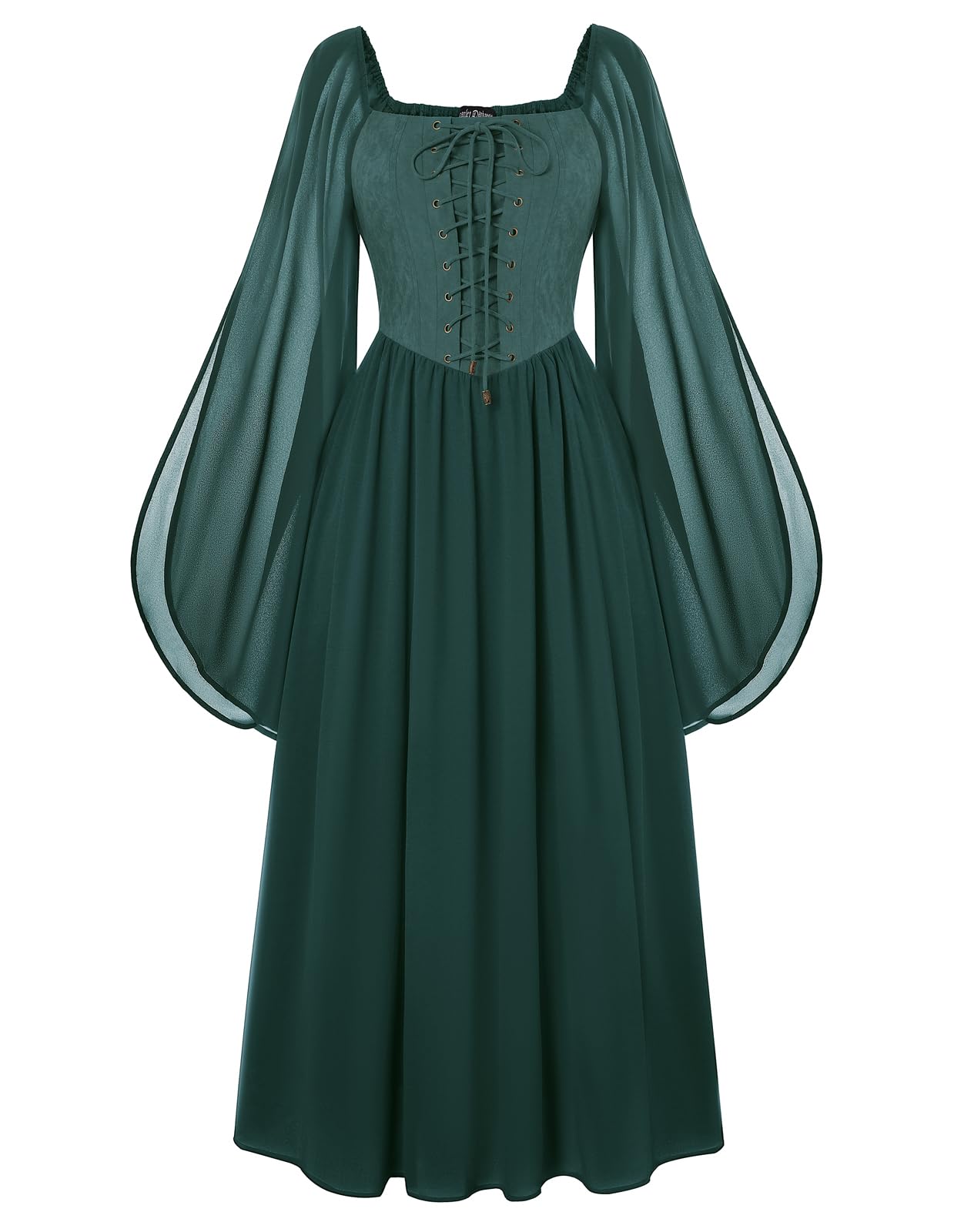 Scarlet Darkness Renaissance Costume Women Halloween Medieval Witch Dress, Green Blue, XX-Large