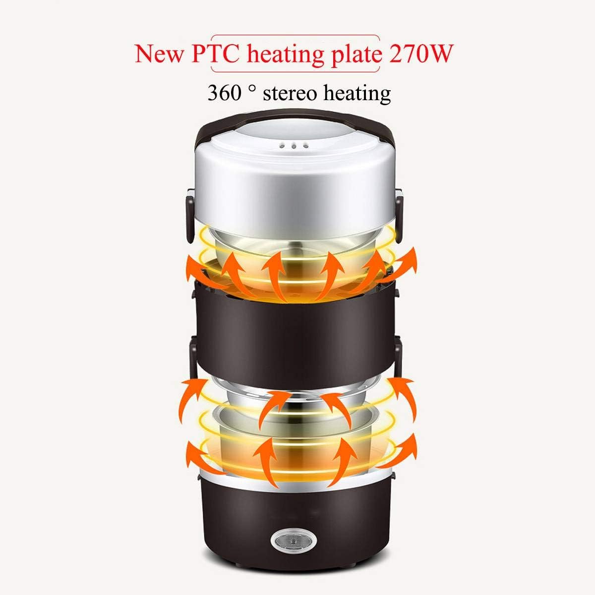 3 Layer Portable Lunch Box Mini Electric Rice Cooker Steamer Meal Thermal Heating Automatic Food Container Warmer Cooking Pot 2L- brown