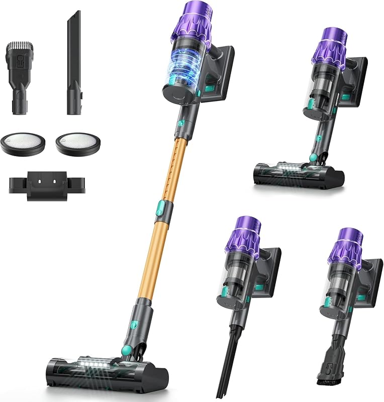 Aspiradora inalámbrica, 560 W/50 KPA/70 minutos para el hogar con detección automática de polvo/pantalla táctil LED, aspiradora inalámbrica recargable, aspiradora para pelo de mascotas, suelo de madera, alfombra