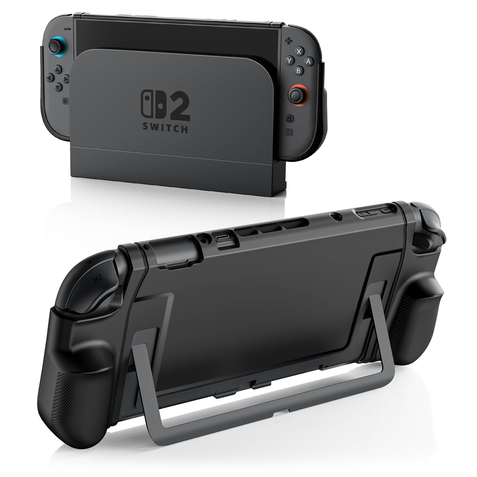 TiMOVO Funda Acoplable para Nintendo Switch 2 2025, TPU Grip Cubierta Protectora Accesorios con Diseño Ergonómico para Switch 2 Consola y JoyCon, Antigolpes y Antiarañazos Recortes Precisos, Negro